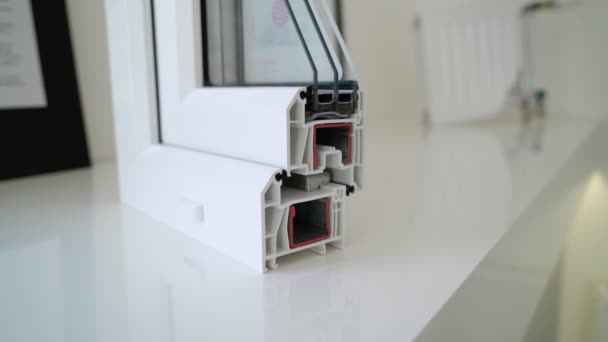 Sample of window profile on windowsill — Stock Footage Sample of window profile on windowsill Stock Footage