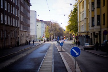 Helsinki, Finlandiya - 29 Ekim 2008: Şehir sokak Avrupa şehirde