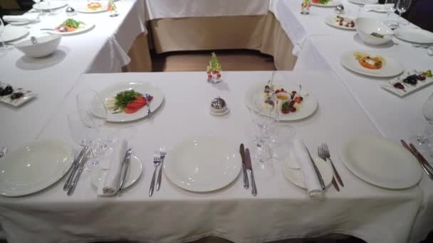 갈라 디너 파티 또는 결혼식 축 하에 테이블 장식 — 비디오