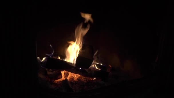 벽난로에서 장작을 태워 죽이는 장면을 클로즈업 한 모습 — 비디오