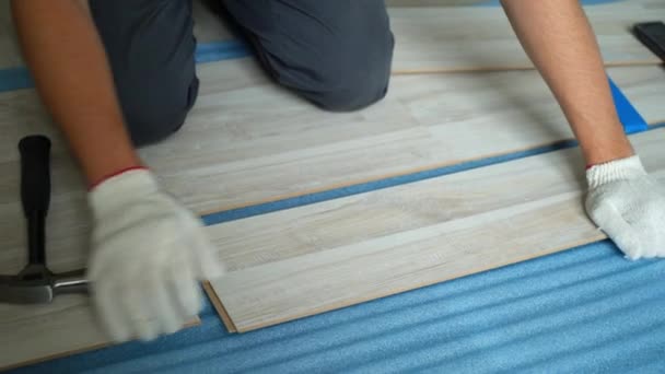 Constructeur rénovant appartement. Réparation de l'appartement, pose de planchers stratifiés. Construction — Video