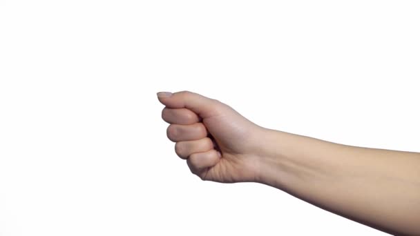 Gros plan d'isolées sur des femelles adultes blanches comptant de 0 à 5. Femme montre poing poing, puis un, deux, trois, quatre, cinq doigts. Ongles soignés peints avec un beau vernis. Concept mathématique .