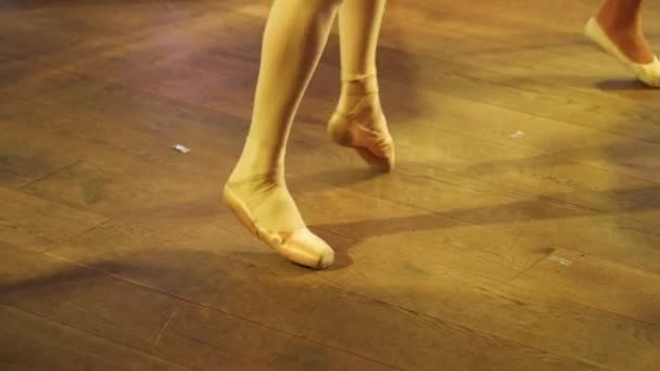 Ballerina. Muda penari balet wanita anggun, mengenakan pakaian profesional, sepatu dan rok tanpa bobot putih menunjukkan keterampilan menari. Kecantikan balet klasik — Stok Video