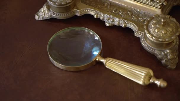 Authentic old metal magnifying glass — Stock Video