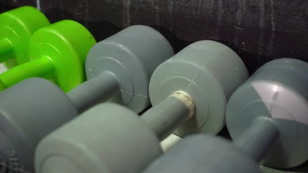 Dumbbells in gym — Stock Video