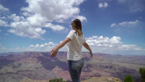 Mujer caminando en el Gran Cañón — Vídeo de stock