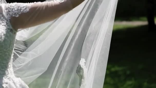 Bride playing with veil — Stock Video