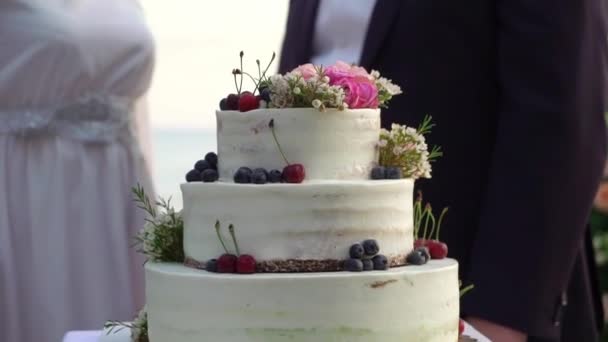 Bolo de celebração do casamento — Vídeo de Stock