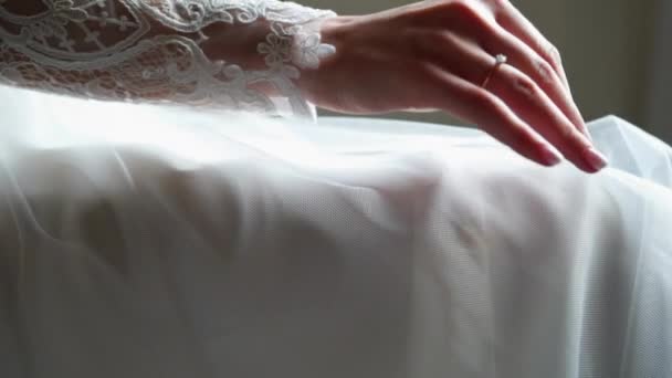 Bride touching her dress — Stock Video