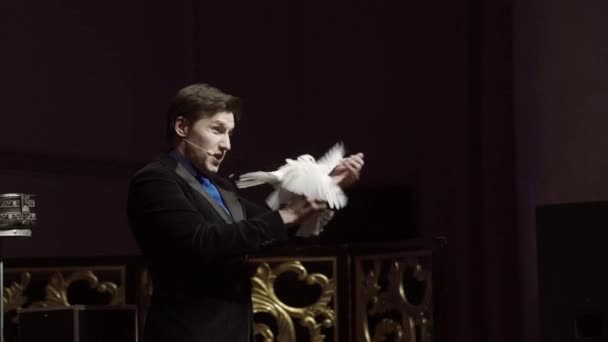 俄罗斯圣彼得堡 - 2019年6月1日：魔术师幻想表演 — 图库视频影像