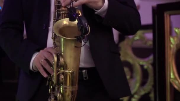 Saxofonista na festa — Vídeo de Stock