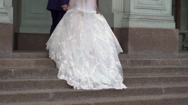 Braut und Bräutigam zu Fuß — Stockvideo