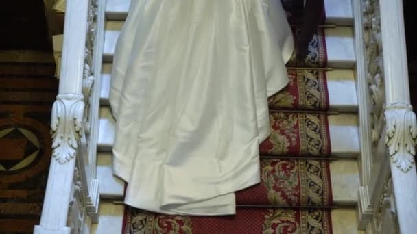 Menyasszony és a vőlegény upping a lépcsőn — Stock videók