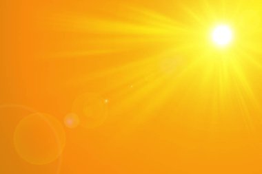 Sunny summer background with the bright sun on an orange background clipart