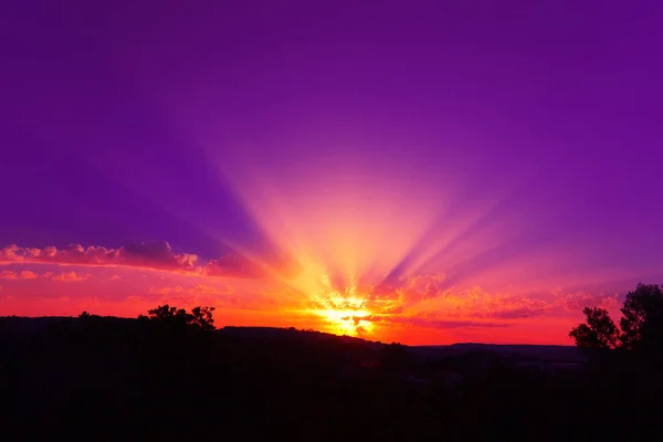 Röd Och Lila Himmel Morgonen — Stockfoto