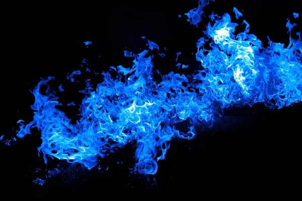 Fuego Llamas Azules Aisladas Sobre Fondo Negro — Foto de Stock