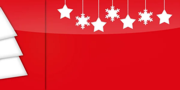 Carte Noël Couleur Rouge Avec Arbre Étoiles Suspendues — Photo