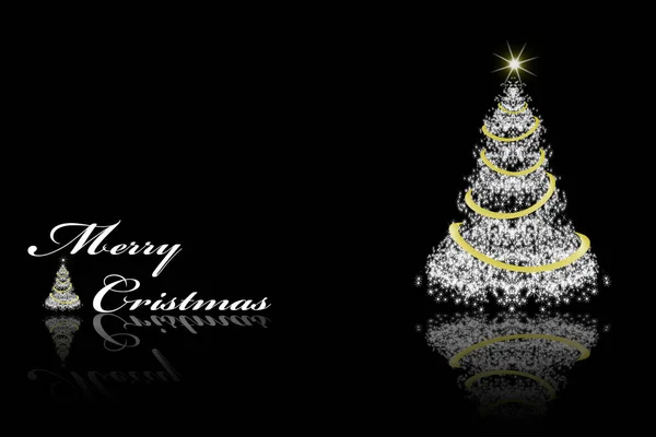 Stylized Christmas Tree Black Background Merry Christmas Lettering — ストック写真