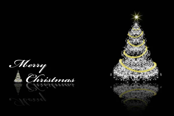 Stilizált Karácsonyfa Egy Fekete Háttér Boldog Karácsonyi Felirattal — Stock Fotó