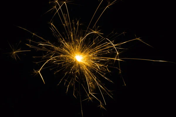 Sparkler Sur Fond Noir Gros Plan Sparkler Fireworks Flamme Sur — Photo