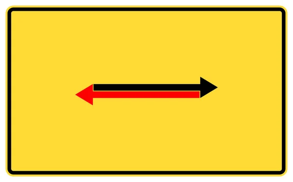 Gele Rechthoekige Wegwijzer Met Zwarte Pijl Rechts Rode Pijl Links — Stockfoto