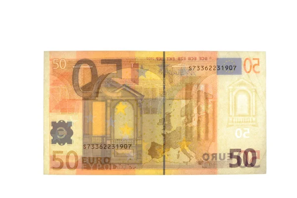 Euro Biljett Sett Mot Ljuset Vit Bakgrund50 Euro Biljett Vit — Stockfoto