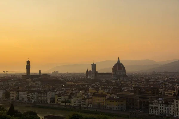 Vue Panoramique Florence Duomo Palazzo Vecchio Coucher