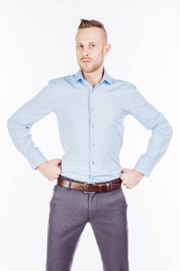 beyaz bir stüdyo arka plan üzerinde işadamı ... duygular ve insanlar c