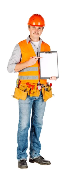 Engineer in a helmet signed a contract — Stock Photo, Image