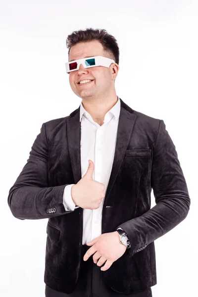 Retrato de hombre sorprendido con gafas 3d — Foto de Stock