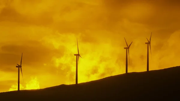 Wind Turbines Orange Sunset Maui Hawaii Usa — Stock Photo, Image