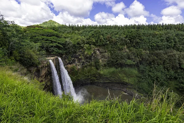 Cascades jumelles de Wailua Falls, Kauai, Hawaï, États-Unis Image En Vente