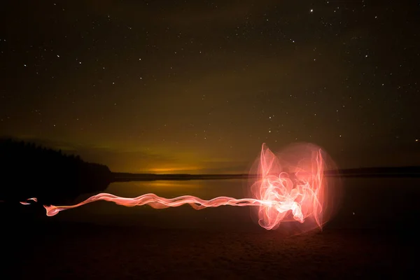 Light Painting Από Λίμνη Αστέρια Και Σύννεφα — Φωτογραφία Αρχείου