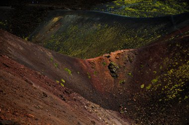 Etna Milli Parkı krater, Catania, Sicilya ile volkanik manzara panoramik