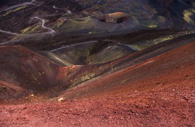 Etna Milli Parkı krater, Catania, Sicilya ile volkanik manzara panoramik