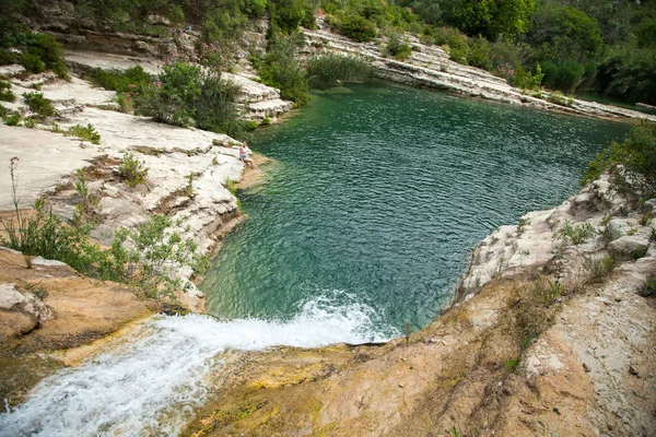 Водопад Бассейны Горный Пейзаж Дне Каньона Riserva Naturale Orientata Cavagrande — стоковое фото