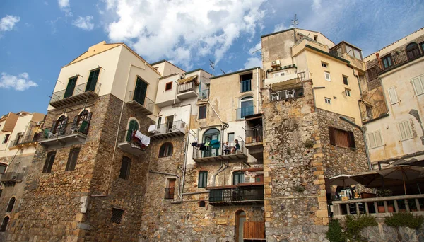 Bela Vista Antiga Cidade Medieval Cefalu Pequena Cidade Mar Sicília — Fotografia de Stock