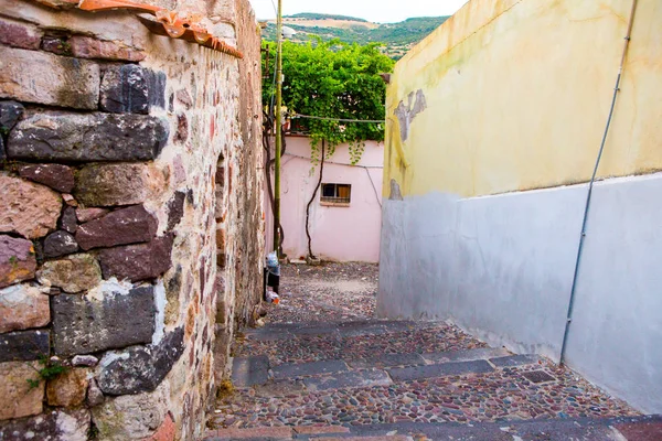 Renkli geleneksel Bosa köyünde, Sardunya, İtalya ev sahipliği yapmaktadır. Ortaçağ kenti. Bosa güzel sokak