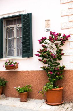 İtalya çiçeklerle süslenmiş güzel sokak