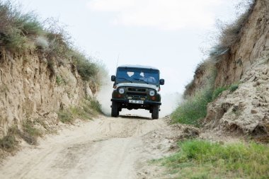 Leova, Moldova-26 Ağustos 2018: olanağım araba Uaz 3151 alanında.