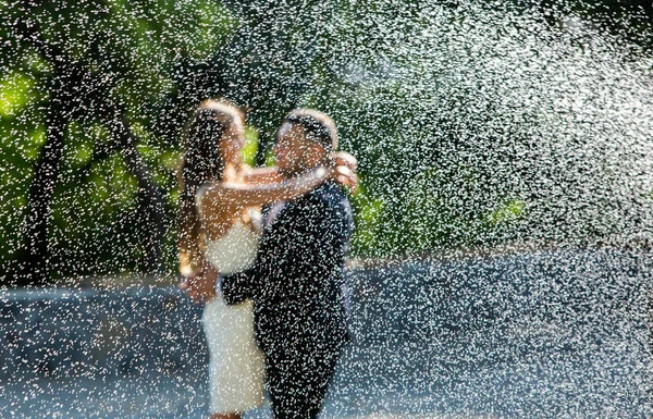 Happy Bride Groom Cheerful Married Couple Just Married Couple Embraced — Stock Photo, Image