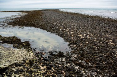 Bratislava, İzlanda'daki eski deniz feneri. İzlanda'daki güzel manzara. Atlantik Okyanusu.