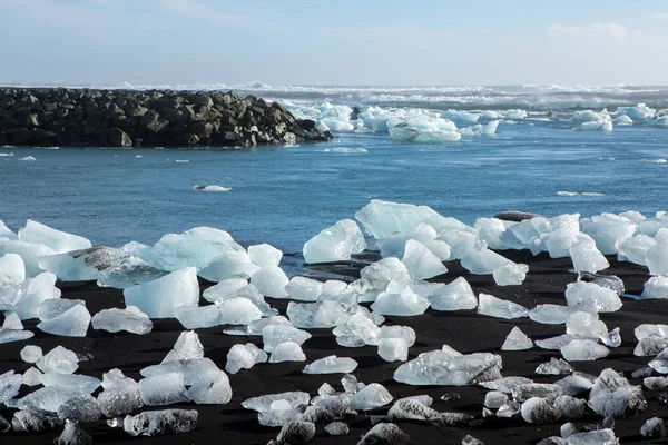 Diamond Beach Ijsland Ijs Het Zwarte Strand Buurt Van Jokulsarlon — Stockfoto