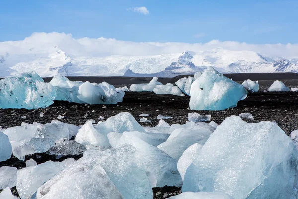 Islandia Diamond Beach Lód Czarnej Plaży Pobliżu Laguny Jokulsarlon Lodowiec — Zdjęcie stockowe