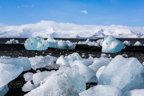 Diamond Beach Island Led Černou Pláž Poblíž Jokulsarlon Lagoon Ledovec — Stock fotografie