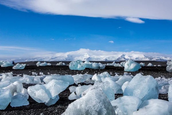 Diamond Beach Islanda Ghiaccio Sulla Spiaggia Nera Vicino Alla Laguna — Foto Stock