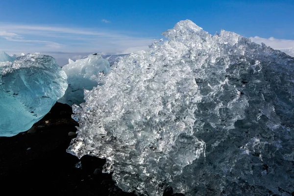 Diamond Beach Islanda Ghiaccio Sulla Spiaggia Nera Vicino Alla Laguna — Foto Stock