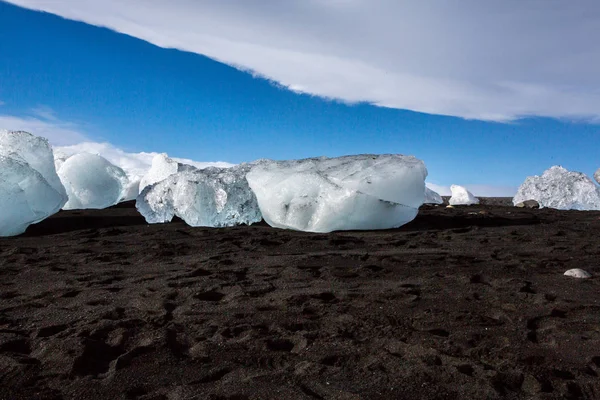 Diamond Beach Izland Jég Fekete Jokulsarlon Gleccser Lagúna Strandon Izlandi — Stock Fotó