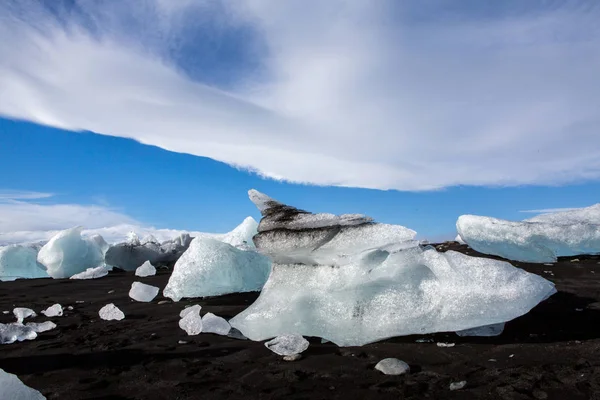 Diamond Beach Island Den Svarta Stranden Nära Glaciärlagunen Jökulsárlón Glaciären — Stockfoto