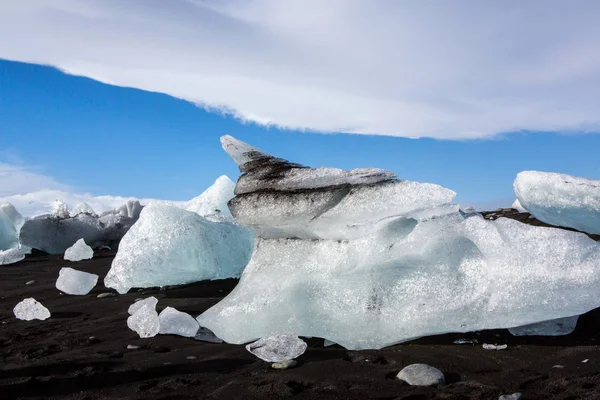 Islandia Diamond Beach Lód Czarnej Plaży Pobliżu Laguny Jokulsarlon Lodowiec — Zdjęcie stockowe